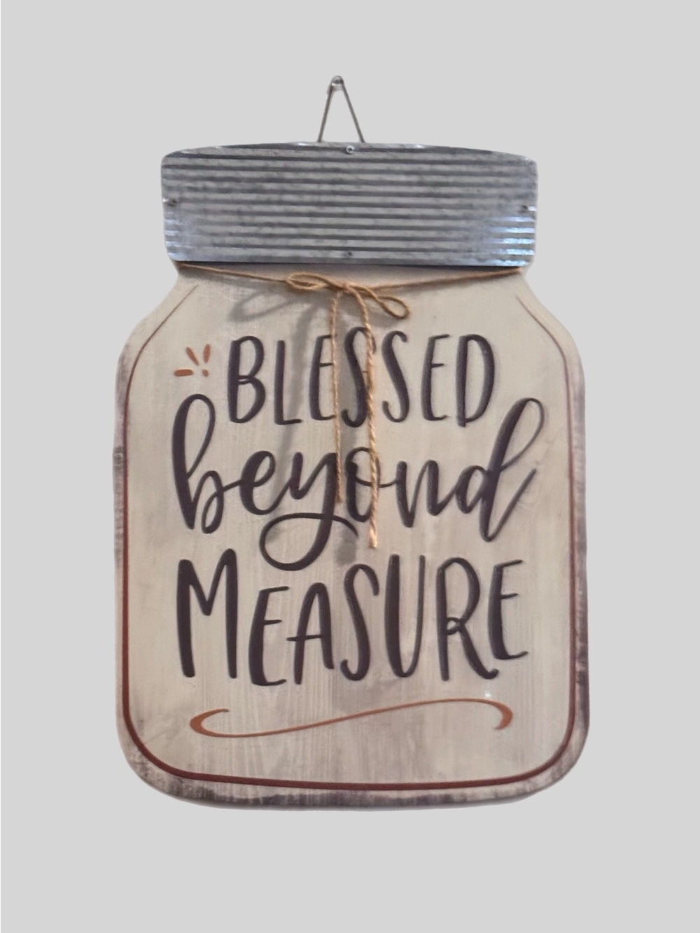 Blessed Beyond Measure Mason Jar Sign Rustic Farmhouse Wood Wall Door Hanger EUC